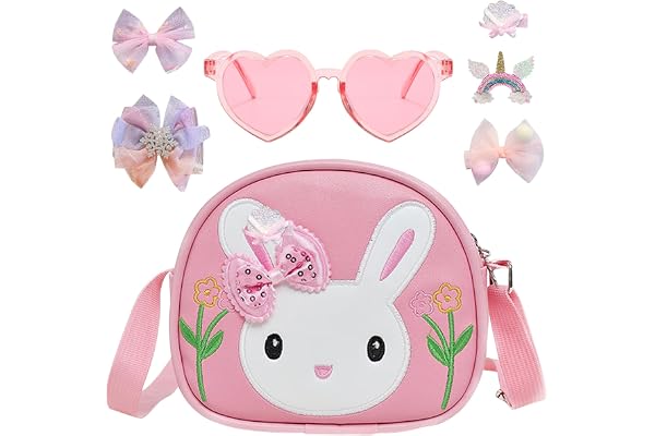 HTTDSLF Sac à Main Fille, Sac Petite Fille, Sacs à Bandoulière pour Tout-Petits Filles avec Bretelles Réglables, Sacs a Main Petite Filles avec Lunettes de Soleil & Épingles à Cheveux
