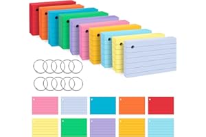 Agoer 800 szt. kart flash A8, 150 g, pogrubione karty rewizyjne, 10 kolorów, z metalowym pierścieniem do segregatora i okładką na kaft, fiszki w linie do nagrywania, nauki, prezentacji, nauczyciela