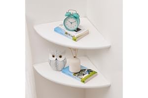 Gieanoo Mensola angolare da appendere, 30 cm, in legno massello di quercia, colore bianco, set da 2 pezzi, estremità rotonde, scaffali da parete in legno, stile rustico, per camera da letto, soggiorno