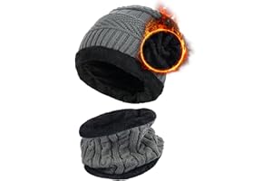 Aisprts Ensemble d'écharpe Bonnet Unisexe, 2 en 1 Chapeau Tricoté Thermique d'hiver Snood Extensible avec Doublure en Polaire pour Hommes Femmes