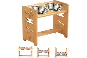 Vantic Comedero Perro Elevado de 7 Alturas Ajustables, Cuenco Ajustable para Perros Grandes con 2 Cuencos de Acero y 4 Pies Antideslizantes Incluidos