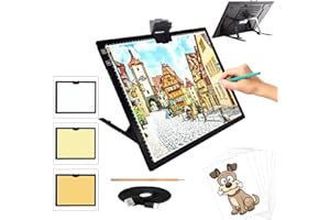 TOHETO A3 Leuchttisch, Kabellos Leuchtkasten mit Ständer und Oberem Magnetclip 3 Farben Stufenlos Dimmbar 6 Helligkeitsstufen Wiederaufladbares Leuchttafel für Diamantmalerei, Zeichnen (Schwarz)