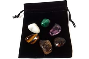 WILD THERAPIES 6 x Travellers Tumble Stones Crystals Pack - Malachite, Amethyst, Rainbow Moonstone, Smoky Quartz, Black Tourmaline, Tigers Eye - Travel Tumble Stone Pack