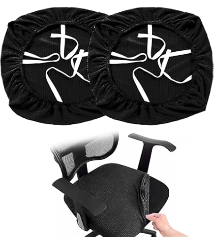 Coprisedia Elasticizzato Hugfads - 2 Pezzi, Lavabile, Universale Per Ufficio E Casa, Nero