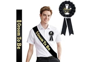 SAIZONE Bufanda de Novio, Futuro Novio, Insignia de Diadema de Novio, Diadema de satén para Novio, Broche de Premio para Novio, Insignia, Cinta, Suministros de celebración de Compromiso (2 Piezas, Negro)