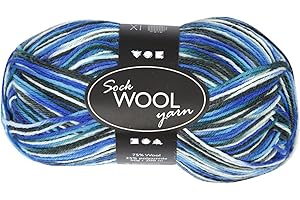 Laine pour chaussettes, L: 200 m, harmonie bleu/turquoise, 50gr