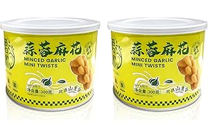 SMILE & SMILE Junhuan Garlic Twists麻花, Crunchy Crisp Twist Snack, Real Roasted Garlic Snack Box, Chinese Traditional Mahua Natural-Yeast, Ready-To-Eat Vegan Halal, 300g/CAN-2-Packs