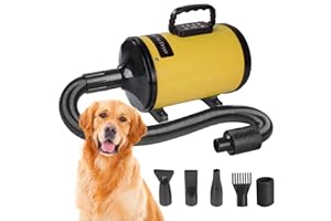 Hoapin Secador de Pelo para Perros 3200W/4.3HP, Perro Pelo Secador Profesional con Pantalla Digital y 6 Velocidad Ajustable del Viento y Rango de Temperatura de 35 ℃ a 70 ℃