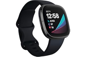 Fitbit Sense - Smartwatch avanzado de salud con herramientas avanzadas de la salud del corazón, gestión del estrés y tendencias de temperatura cutanea, Negro carbón / Acero inoxidable en grafito