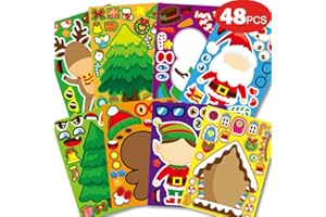 NDLT 48 Sheets Christmas Stickers for Kids, Christmas Party Games Stickers Decorating Stickers for Kids Toddlers Craft DIY Party Favors Stickers, Make Your Own Party Kids Stickers Christmas Cards