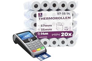 Rouleau tpe 57mm x 14m x 12mm – Rouleaux pour terminal carte bancaire – Bobine papier thermique 57x35x12 - sans BPA (20 Bobines)