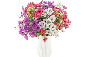 LEIMEND 6 Paquetes de Flores Artificiales Decoracion Rosa Blanca Púrpura Flores y Plantas Artificiales Flore Artificiales Exterior Adecuado para Jardines de Balcón de Sobremesa