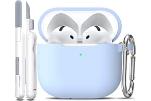 R-fun Custodia compatibile con Airpods 4th con kit di pulizia, custodia morbida in silicone con portachiavi, copertura protettiva completa compatibile con gli ultimi Airpods 4th di Apple,Azzurro cielo