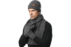 MAZELIKEHOOD Scarpa Cappello e Guanti Uomo 3 Pezzi Set Invernale Caldo Set Morbida con Guanti Touchscreen Cappello e Sciarpa Ideale Regalo per Uomo Natale o Compleanno