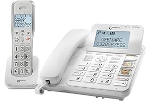 Geemarc Amplidect 595 Combi - Téléphone Filaire Amplifié et Son Combiné Additionnel avec Répondeur, Gros Boutons et Fonction SOS pour Séniors - Perte Auditive Moyenne ou Sévère - Version FR