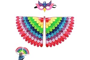 Neoreser Disfraz de Alas de Pájaro para Niños, máscara de Ojo de Fieltro para niños y niñas y Conjunto de alas Disfraz Colorido Capa Alas de Pájaro Niño con Mascara para Halloween (Estilo 1)