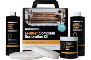 Furniture Clinic Leather Complete Restoration Kit (Black) - Contains Leather Recolouring Balm, Protection Cream, Cleaner, Sponge and Applicator - Restore and Repair Sofas, Chairs, Car Seats and More