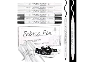 VOZITUG Weiß Textilstifte Waschmaschinenfest, 6 Stück Weiß und Schwarz Textilmalstifte Stoffmalfarben Waschfest 1-5mm Stoff stifte Dual Tip Textilmarker, textilfarbe waschmaschinenfest für T-shirt Hut Schuhe