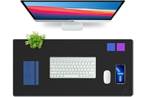 K KNODEL Knodel Podkładka na biurko, mata na biurko, skóra PU, mata na biurko na laptopa, wodoodporna podkładka na biurko, do biura i domu, dwustronna (43 x 90 cm, czarny)