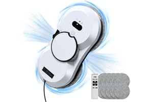 Qawner Robot Laveur de Vitre 5600 Pa, Robot Nettoyeur Vitres Automatique avec Fonction Pulvérisateur, Navigation Intelligente, Télécommande, Fonction de Détection des Bords, avec 10 Chiffons (A)