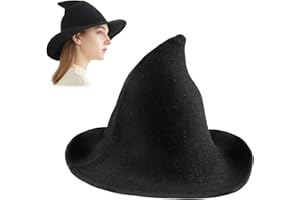 JOKBEN Witches Hats, Halloween Witch Hats for Women, Knitted Wool Wizard Hat for Adult, Black Pointed Wizard Hat Costume Accessory for Halloween Cosplay Party Decoration, M