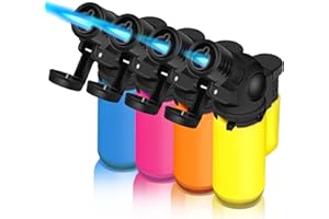 WANBRO 4 Pack of Jet Flame Lighter, Butane gas refill, Windproof, Portable Mini Torch Lighters for Candle, Grill, Creme Brulee (Gas not Included)