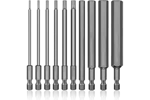 Rebanky Juego de 10 Puntas Atornillador Hexagonal 100mm Puntas Destornillador Hexagonal H1,5-H12 S2 Puntas Destornillador Allen imantadas de 1/4" Vástago Hexagonal para Destornillador Eléctrico