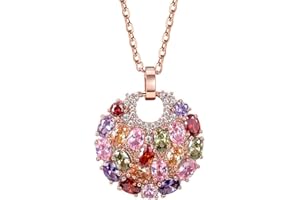 Mecool Collier Pendentif Collier Or Rose Collier Zircon cubique Collier Pendentif Rond Multi-Pierre