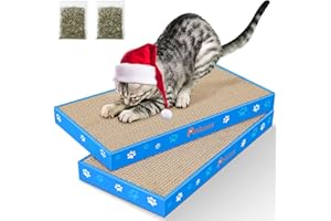 Petslucent Cat Scratching Board, Corrugate Cat Scratcher for Indoor Cats with Box, Scratch Pad with Catnip, Cardboard Double-Sided Usability (2 PCS)