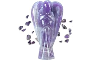 CROCON Cristallo di angelo con pietra preziosa di ametista, cristalli di statuetta tascabile intagliata a mano per energia positiva, mini statuetta fatta a mano per amore, pace e guarigione, regali naturali