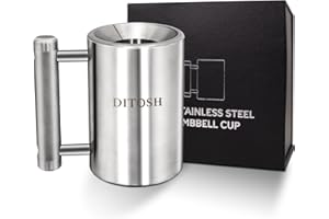 DITOSH 8kg/17.6lb Heavy Coffee Mug Challenge 304 Stainless Steel Dumbbell Cups Silver Overweight Sports Water Cup for Fitness Training Arm Strength Prank Gift Home Gym Workout Equipment 100ml/3.4oz