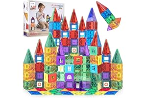 Playmags 100 Pcs di Costruzioni Magnetiche - Impara Forme,Colori e Alfabeti - STEM Magneti più Forti Giocattoli - Blocchi Magnetici 3D - Resistenti tessere magnetiche bambini - Costruzione Magnetica