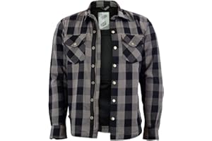 ‎BOSMOTO Motorrad Kevlar Aramid gefüttert Schutz Flanell Hemd, (L, Grau/Schwarz)