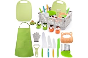 Dancial Kindermesser, Kindermesser ab 1 2 3 4 5 6 jahre, Backset Kinder Kinderküche mit Aufbewahrungsbox und Schürze, Montessori Spielzeug als Weihnachts- und Geburtstagsgeschenk Kinder Spielzeug