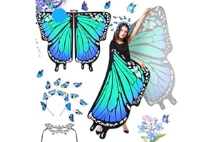 CYNNXIA Butterfly Wings Adult Womens Butterfly Shawl Fairy Wings Pink Nymph Pixie Butterfly Costume with Antenna Headband and Lace Mask for Halloween Carnival Christmas Dancing Party Dress Up(Blue)