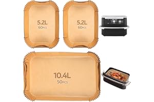 RSAROUUD MOY 170PCS Papier Cuisson Air Fryer pour Ninja Foodi Flexdrawer AF500EU 10.4 L,Food-Grade BPA gratuit, Jetable Antiadhésive Sans Huile Papier Sulfurisé Accessoires pour 5.2L-10.4L Friteuse(170 Pièces)