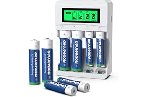 Delyeepow Akumulatory 4 sztuki AA 3300mAh + 4 x baterie AAA 1100 mAh, ładowarka z 4 gniazdami na baterie AA i AAA NiMH