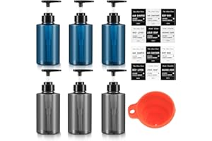QIWUHAI 6-Pack Butelki z dozownikiem o pojemności 300 ml, Puste Butelki do Szamponu do Napełniania, Butelki do Mydła, Łazienki, Do Lotionów, Szamponów, Zawiera Etykiety i Lejek