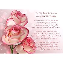 Mum Birthday Card: Personalised Poem For Mum, Mother Daughter Verse - UK