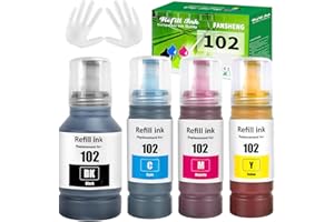 FANSHENG 102 Ink Compatible with epson 102 ink refill bottles for ecotank ET-2850 ET-4850 ET-2856 ET-3850 ET-15000 ET-2750 ET-2751 ET-2700 ET-3700 ET-3750 ET-4750 ET-4856 ET-2756 (4 Pack BK/C/M/Y)