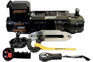 KANGAROO WINCH Schnelle Elektrische Seilwinde 12V mit Funkfernsteuerung - 14 000 lbs Zugkraft - Langlebiges Kunststoffseil - Perfekt für Offroad - 4x4 Forst- und Nutzfahrzeuge (K14000XP)