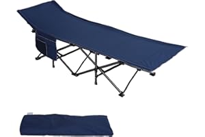 ‎HIGH POINT SPORTS HIGH POINT SPORTS Feldbetten Klappbar Campingbett Faltbar XL Campingliege leicht mit Seitentasche Feldbett für Camping, Outdoor, Indoor, Blau