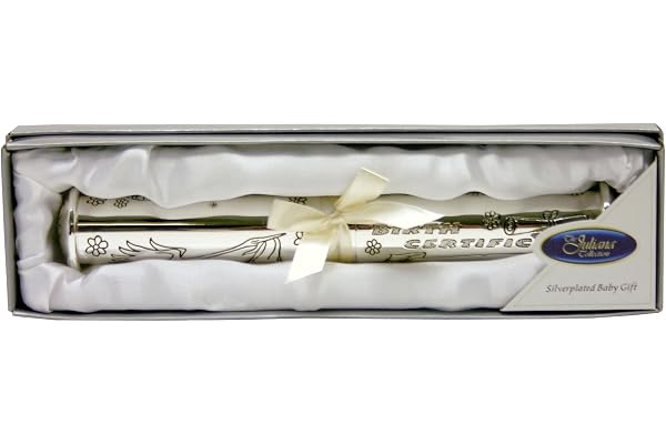 Cadeau certificat de naissance en argent plaqué