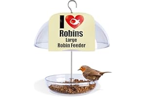 Clear Hanging Bird Feeders For Small Birds - Jacobi Jayne® I Love Robins® Bird Feeder - Attracts Small Garden Birds. HangIng Bird seed Feeder Perfect For Seed Mixes And Mealworms.