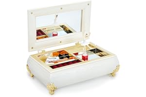 WSAMJIN Ballerina Carillon con Specchio, Scatola Musicale per Bambine, Carillon Portagioie con Melodia Ballerina Danzante Scatola, Regalo per Donne Ragazze (Bianco Perla)