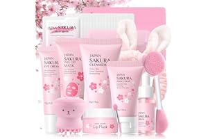 MRCUVARYAS Sakura Skincare Set Teenager Mädchen Geschenke - Geschenkset Frauen - Skin Care Set - Sanfte Reinigung & Nährend Gesichtspflege Set - Beauty Set Mädchen - Mit Schlammmaske,Serum,Creme,Bürste (29PCS)