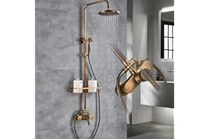 SHIYINGE Antyczny zestaw prysznicowy deszczownica montaż mosiężny prysznic nostalgiczny system prysznicowy ręczny zestaw prysznicowy z szyną prysznicową montowana na ścianie głowica prysznicowa łazienka retro