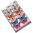 YCHTEWY-Feather Butterfly Decorations Set of 12 Vibrant Multi Colored Craft Butterflies on Clip .Party Spring Home Decor Floral Pics…