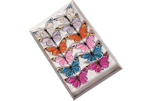 YCHTEWY Set di 12 farfalle con piume e farfalle, multicolore e vivaci su clip. Decorazione per la casa e la primavera per feste, foto floreali