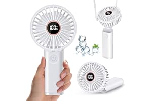 KAZATE Handventilator Akku Aufladbar, Mini Ventilator Leise USB C Hand Ventilatoren Klein Lüfter, 3600mAh Batterie Kleiner Taschenventilator mit 6 Geschwindigkeiten, Faltbar Tragbar Fan mit Powerbank Weiß